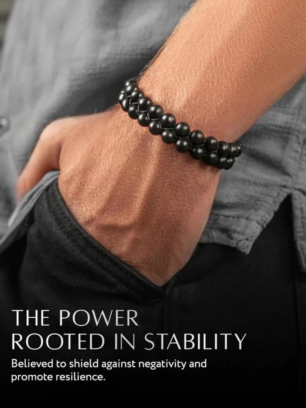 Handcrafted Black Tourmaline Bracelet for Men - Adjustable 8MM Beaded Jewelry